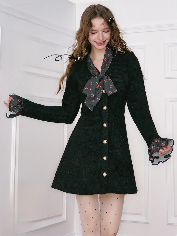 

Hebe Sle Knitted Dr Women's Winter Elegance Little Bla Dr New Year's Battle Robe Fairy ket Hebe Skin Casual V-ne...