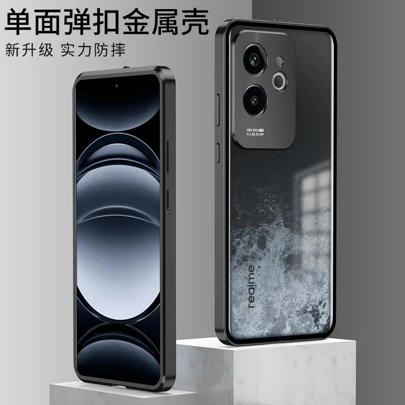 For Realme GT6 China Version Case Aluminum Metal Frame Front and Back Cover For Realme GT 6 CN Magnetic Shockproof Bumper Funda