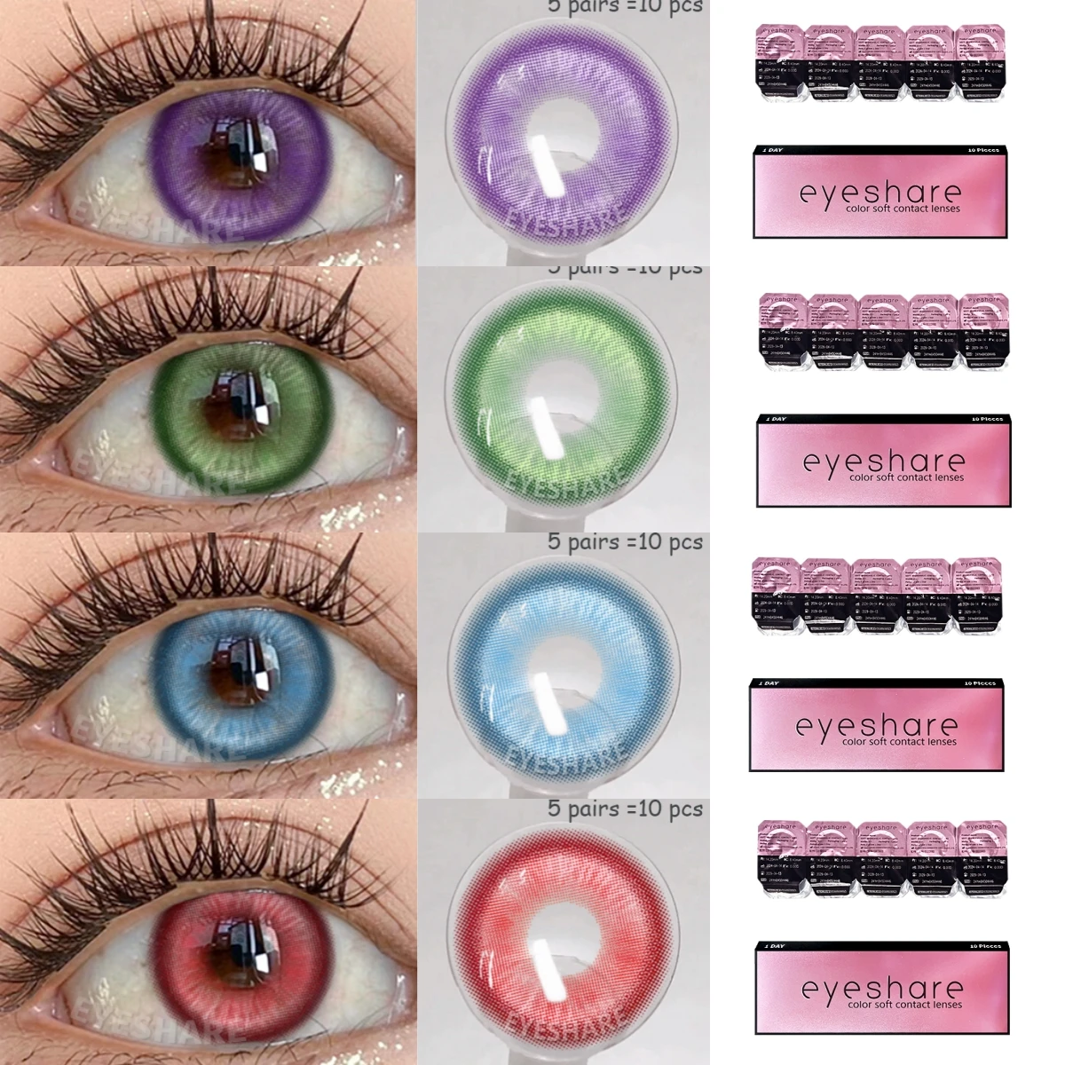 EYESHARE 5Pair Cosplay Color Contact Lenses for 1 Day Daily Lens Blue Contacts Daily Disposable  Comfort Lenses 10Pcs