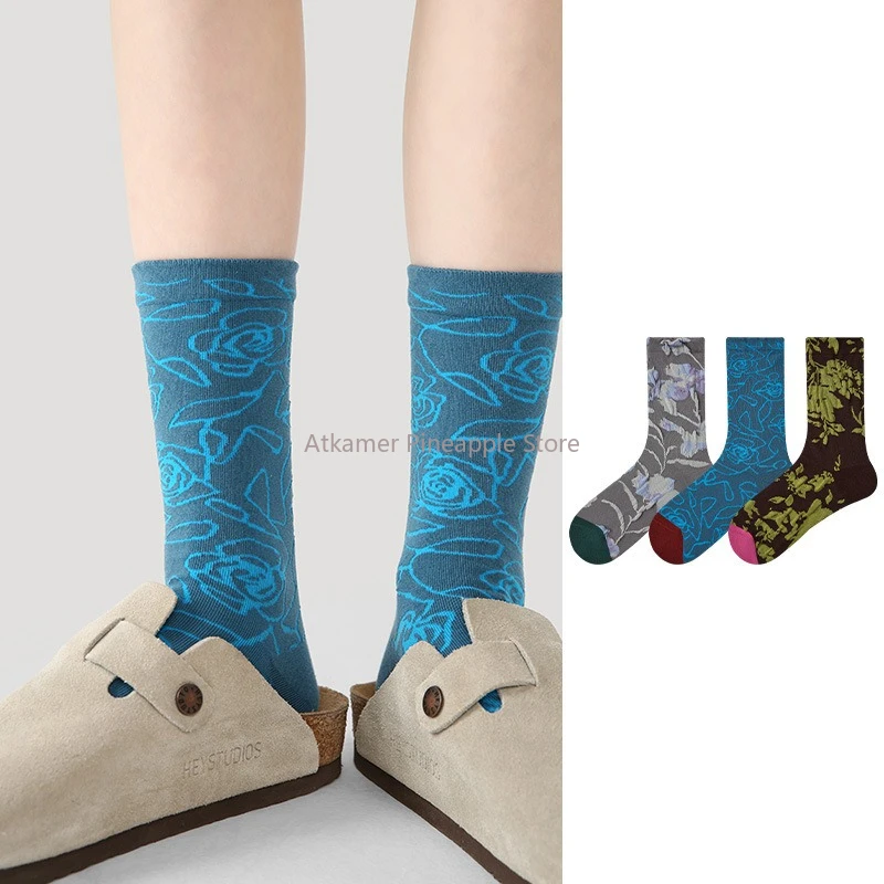 Floral Niche Socks for Women Mid-Calf Socks for Spring and Autumn Literary Versatile Socks for Women-Minimum Order of 3 Pairs