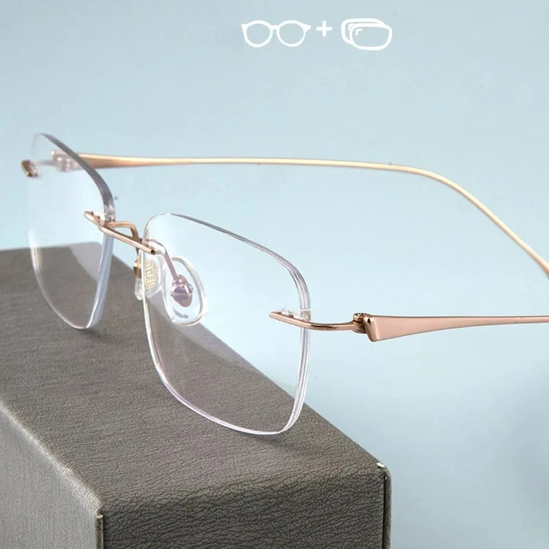

KUXA женские титановые оправы без оправы цвета розового золота, очки по рецепту для близорукости, прогрессивные оптические очки для дальнозоркости