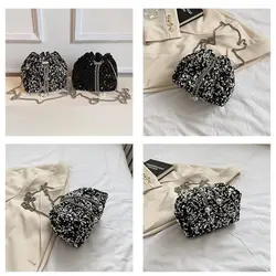 Chain Sequin Shoulder Bag Evening Banquet Bag Tassel Crossbody Bag Fashion Bucket Bag Gift