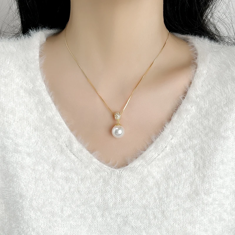 Light Luxury Plated 18K Gold Chain Bar Pearl Pendant Necklace Elegant Accessories for Women’s Fashion Collarbone Chain Jewelry