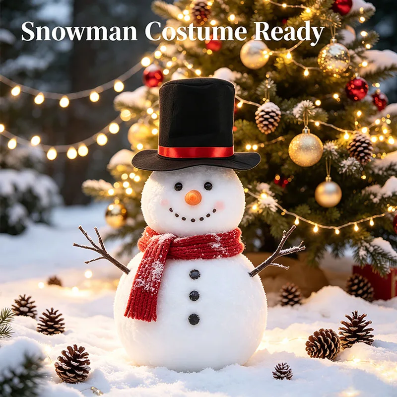 2Pcs Christmas Snowman Top Hat Black High Top Hat Butler Gentleman Costume Accessory for Winter Holiday, Stage, Magician Dressup