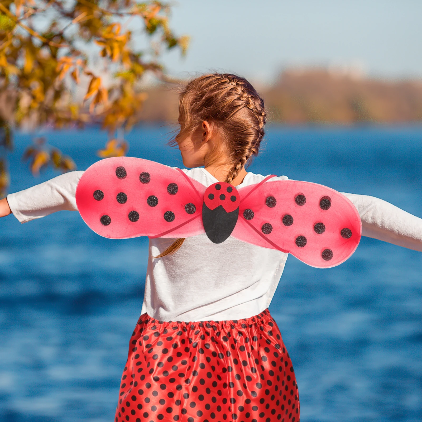 

Ladybug Performance Costume Set Girls Wings Tutu Dress Headband Kit Safe Material Birthday Cosplay Party Dance Photo Shooting