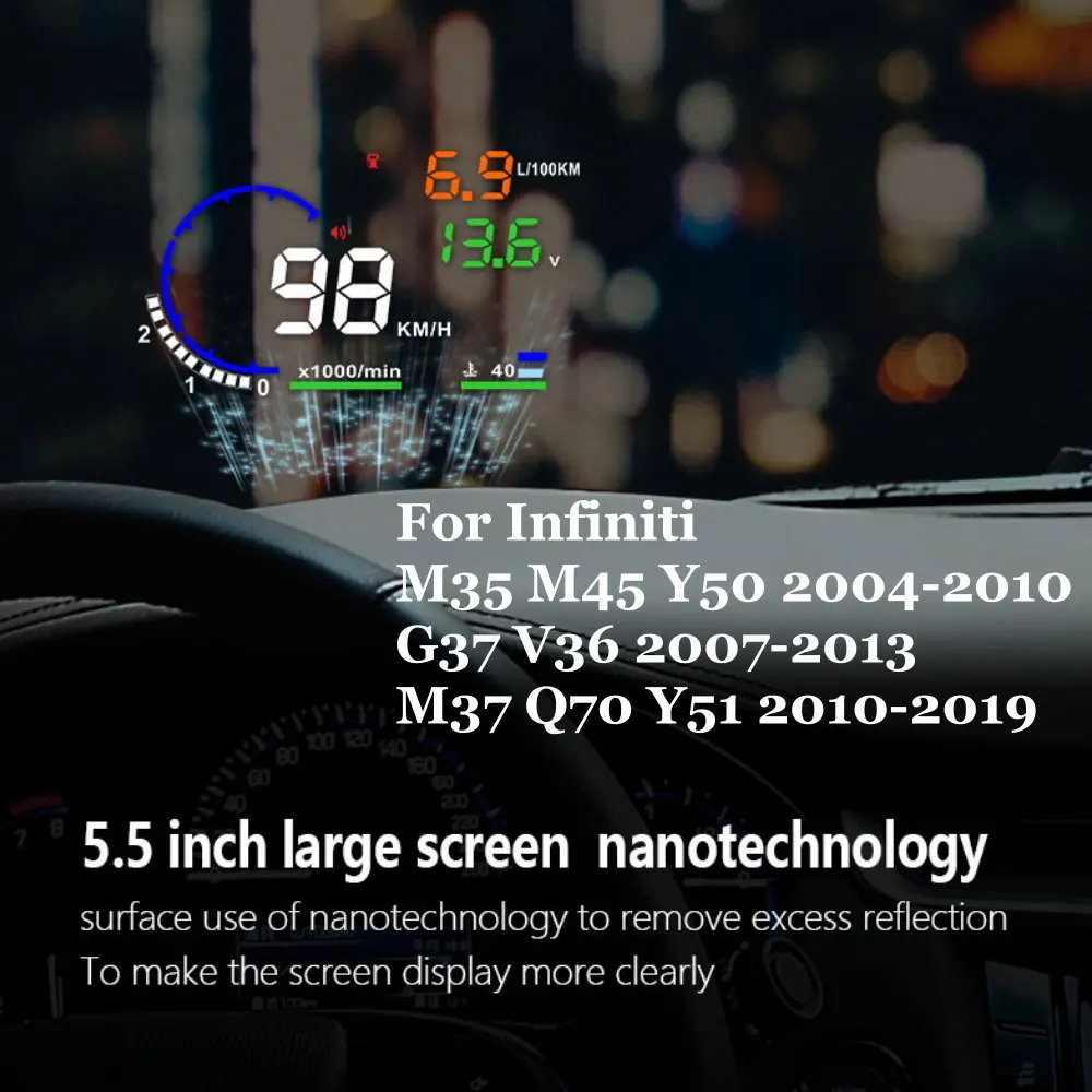 Car HUD Head Up Display LED Windshield Projection For Infiniti M35 M45 Y50 2004-2010 G37 V36 2007-2013 M37 Q70 Y51 2010-2019