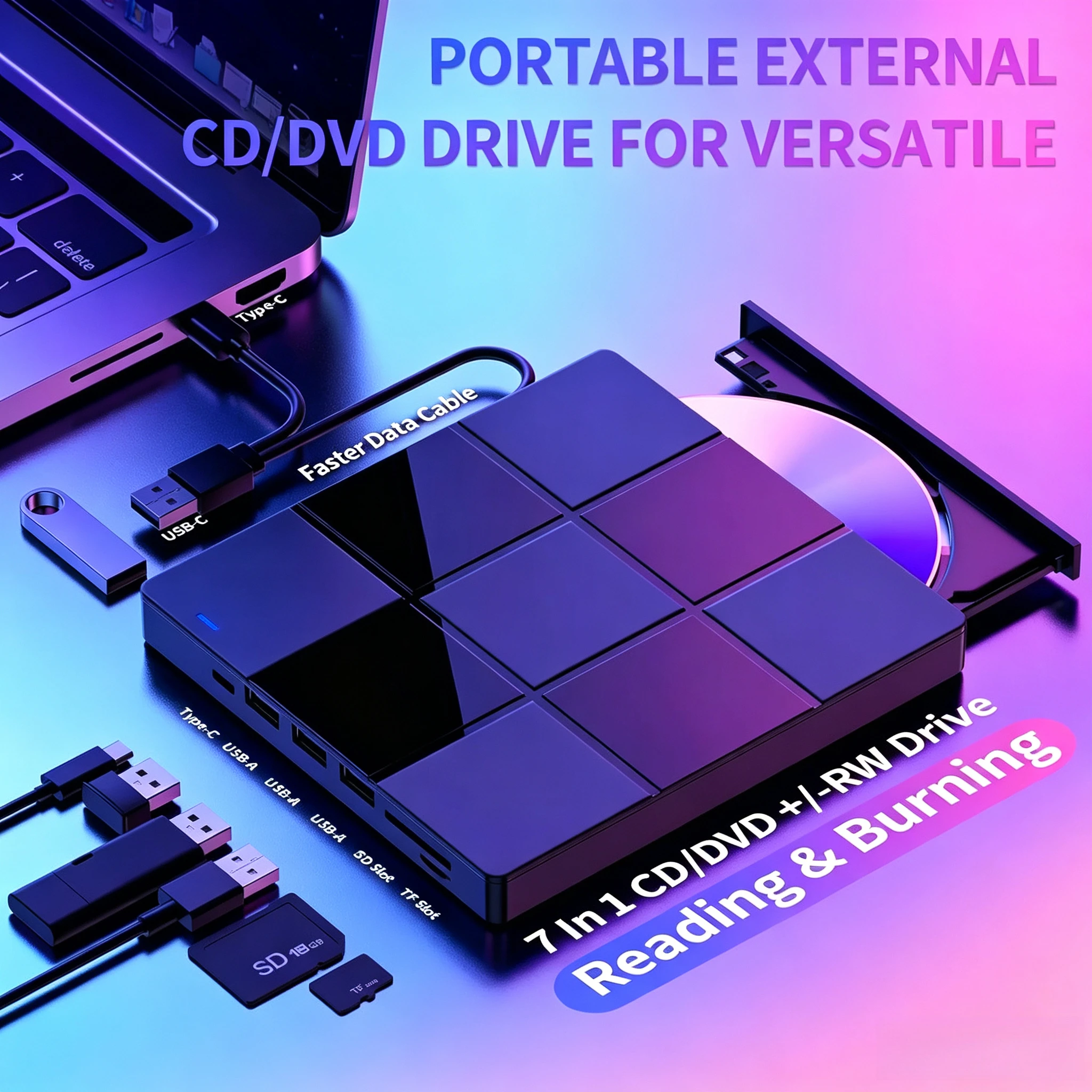 External CD/DVD Drive, DVD Player for Laptop, USB 3.0 Ultra-Slim Portable CD Burner Optical Drive Compatible with Desktop Mac PC
