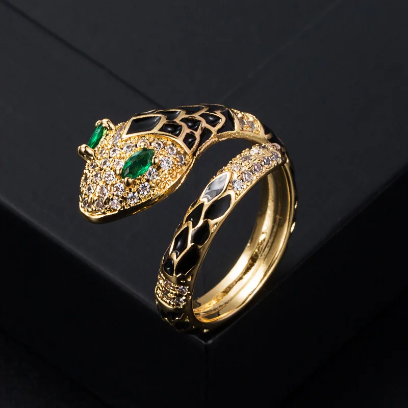 2023 New Europe And America INS Red Dripping Oil Snake Ring Copper Micro Inset Zircon Gold Personality Ring Female