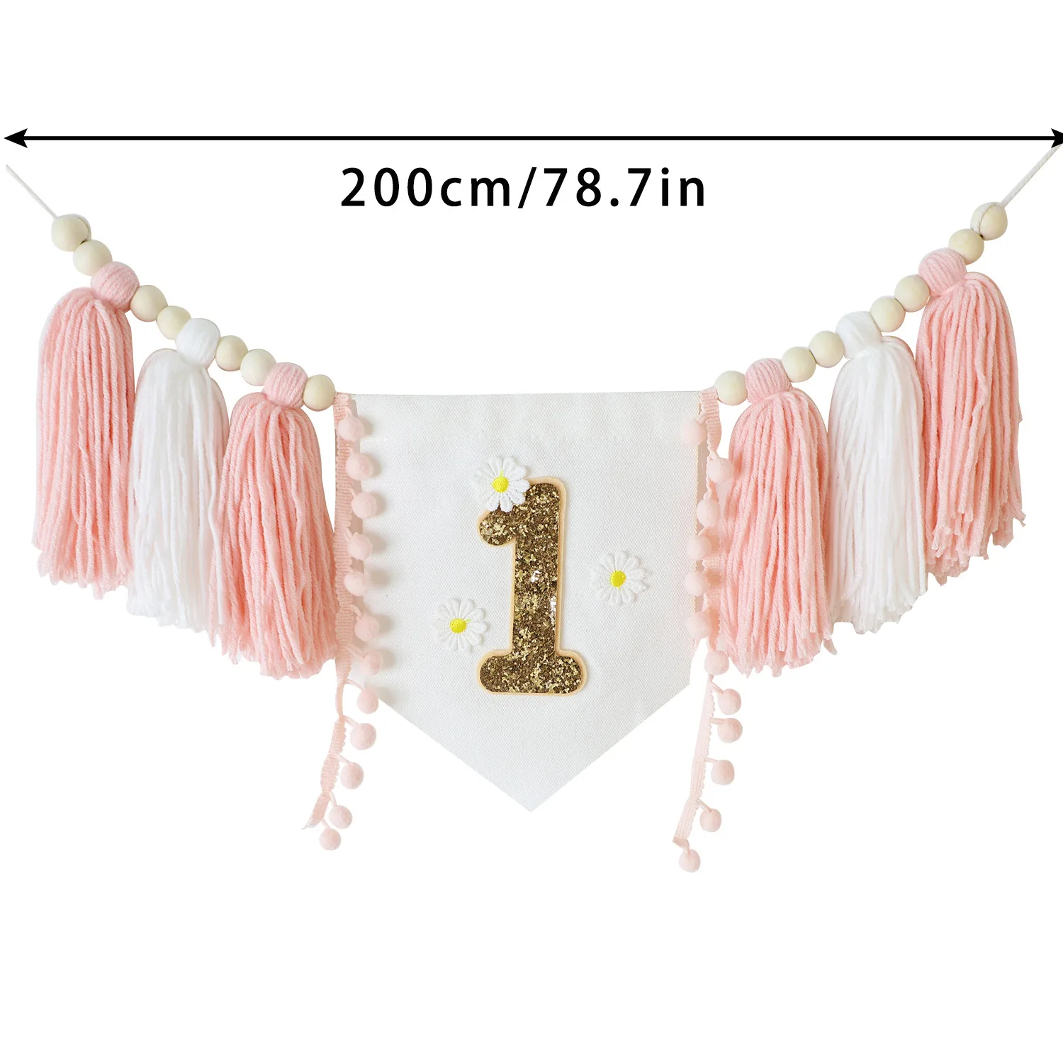 Boho 1. Geburtstag Hochstuhl Banner Rosa Party Dekoration für Mädchen Baby Dusche Wandbehänge dekorativ für Kinder Schlafzimmer – Detail 8