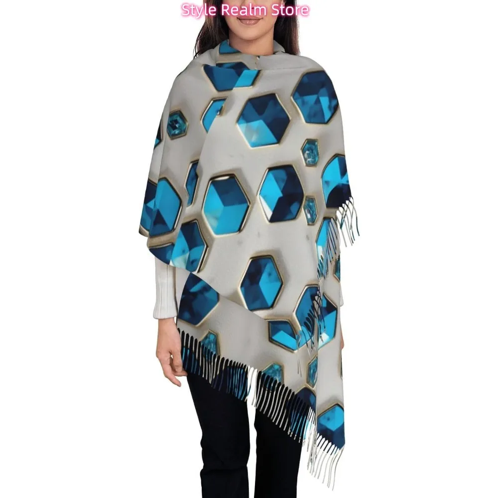 

Blue Hexagons And Diamonds Print Women Fashion Winter Scarf Soft Long Style Warm Shawl Scarves Wraps