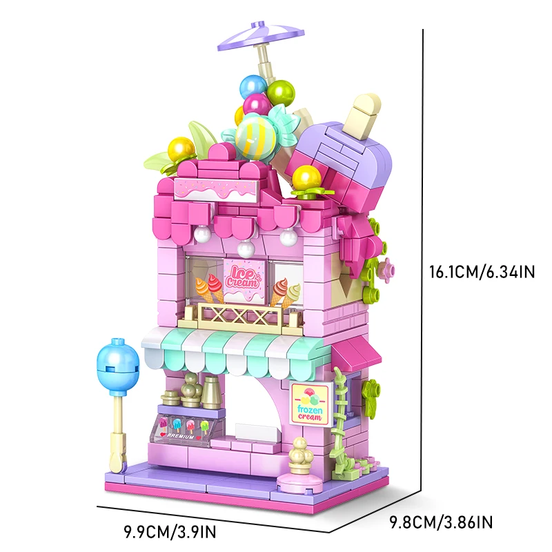 ชุดตัวต่ออาคารเมืองร้านไอศกรีม ร้านขนมหวาน ของตกแต่งโต๊ะทำงาน ชุดของเล่น DIY สำหรับเด็ก ของขวัญวันคริสต์มาส ของขวัญวันเกิด