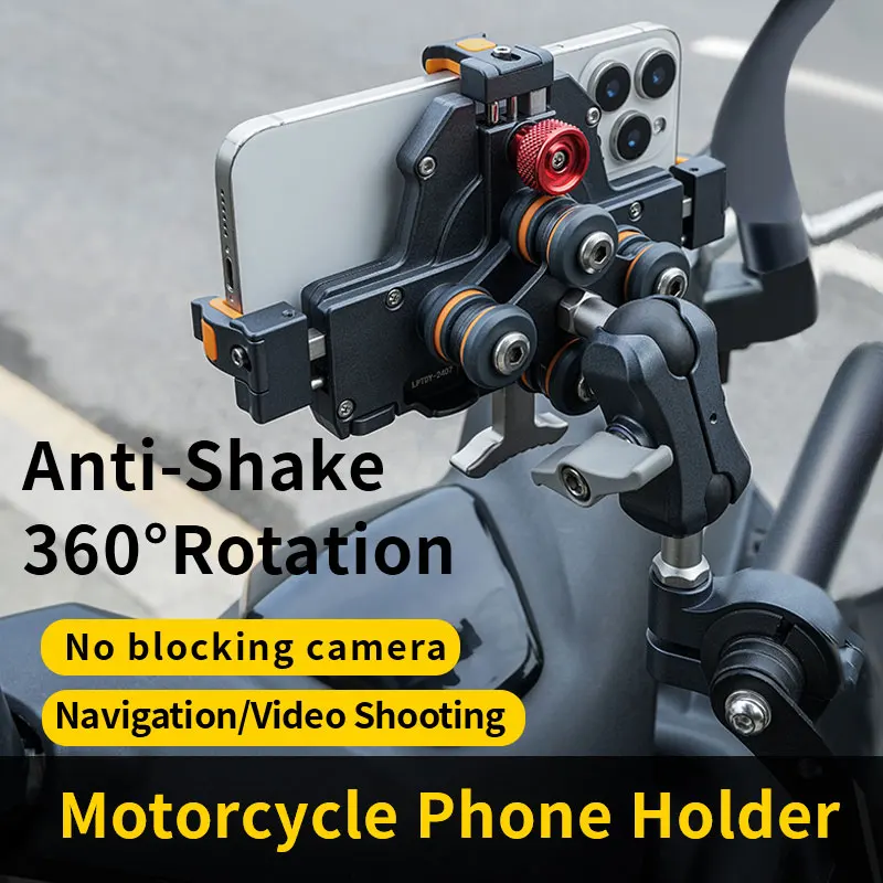 Motorcycle Phone Holder Alloy Anti-Shake 360 Degree Rotating Handlebar Mount Universal GPS Navigation Bracket for Motorbike