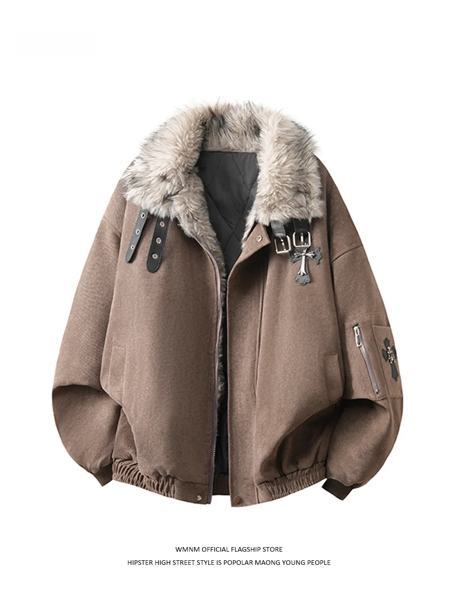 

Men's Winter Warmth Cotton Jaet with Fur Collar American Sle Mountain Eagle Cross Design Casual Faion Thiened Cotton ...