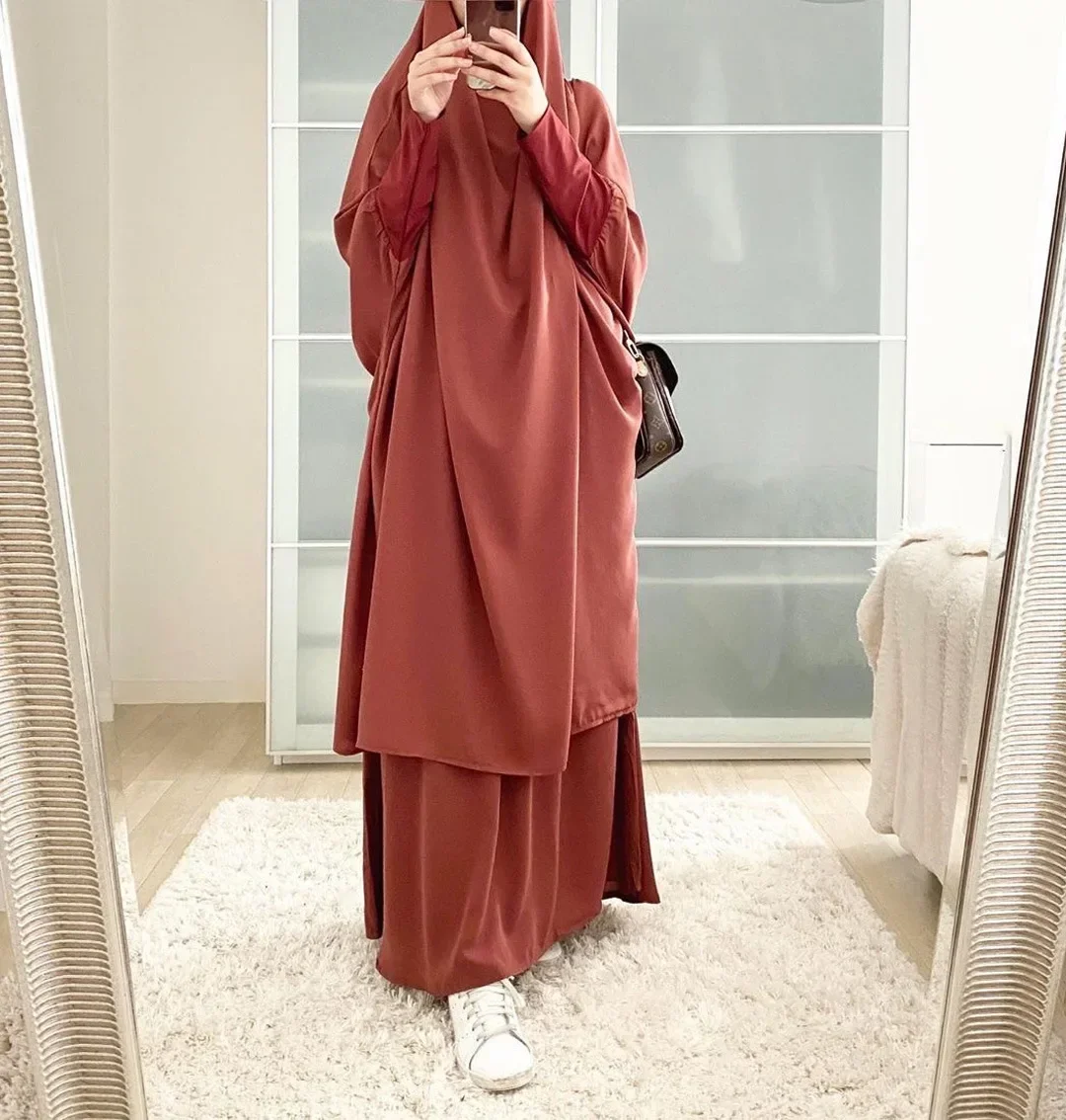 Ramadan Jilbab 2 Piece Abaya Khimar Set Muslim Women Prayer Garment Long Hijab Skirt Islamic Clothing Djellaba Dubai Niqab Burka