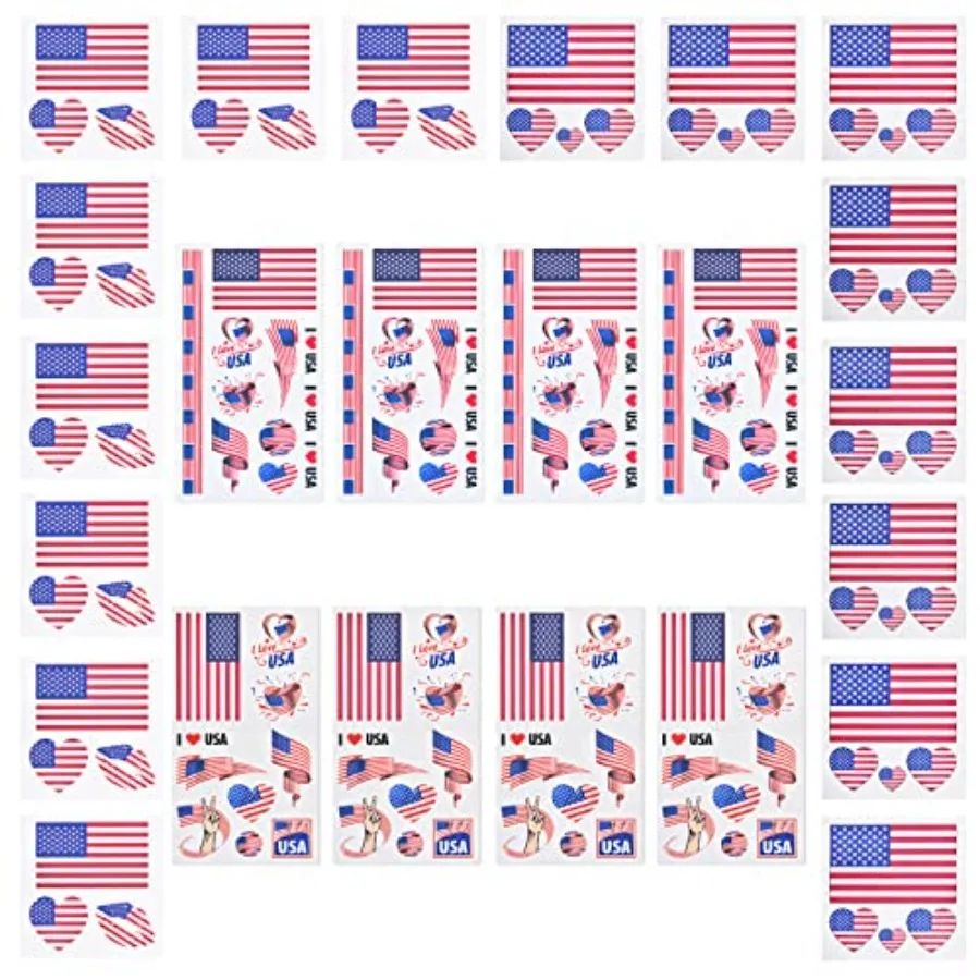 

24 Sheets American Flag Temporary Tattoos for USA 250 Years Anniversary USA Flag Face Tattoo America Flag Transfer Stickers for