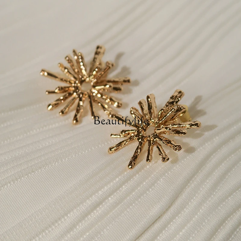 925 Silver Sunflower Stud Earrings, Retro, Graceful, European and American Metal