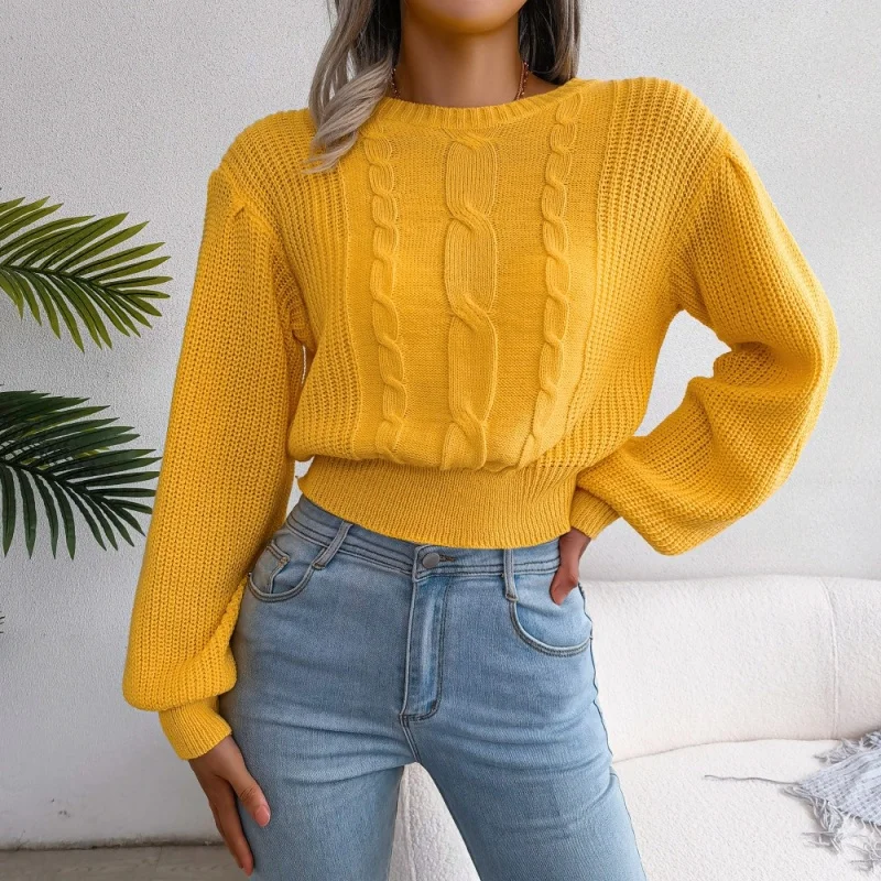 

Long Sleeve Top Slim Casual Solid Pullover New Lantern Sleeves Soft Warm Sweaters Autumn Winter Women's Sweater Fashion Knitted