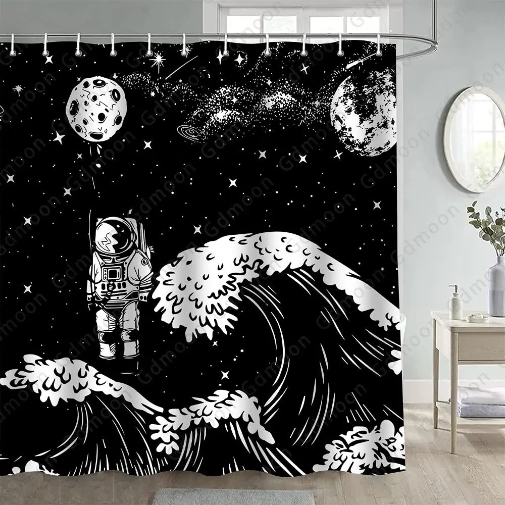 Death Planet Shower Curtain Death Stars Black Grey Bathroom Shower Curtains, Polyester Fabric Bathroom Buthtub Decor with Hooks