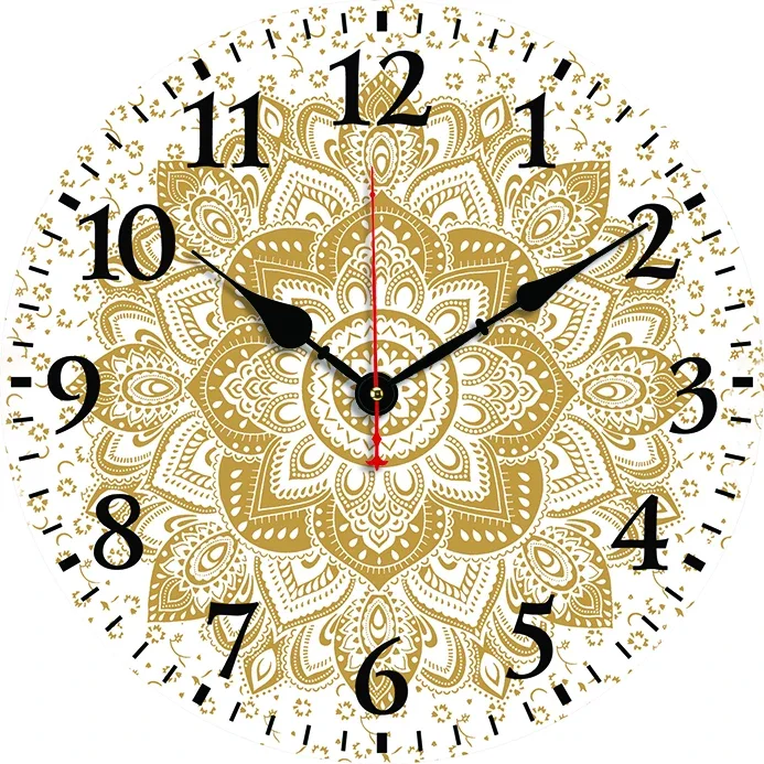 Reloj de pared Mandala, decoración de cocina, arte de pared, silencioso, sin tictac, grandes relojes de pared redondos para sala de estar, dormitorio y oficina