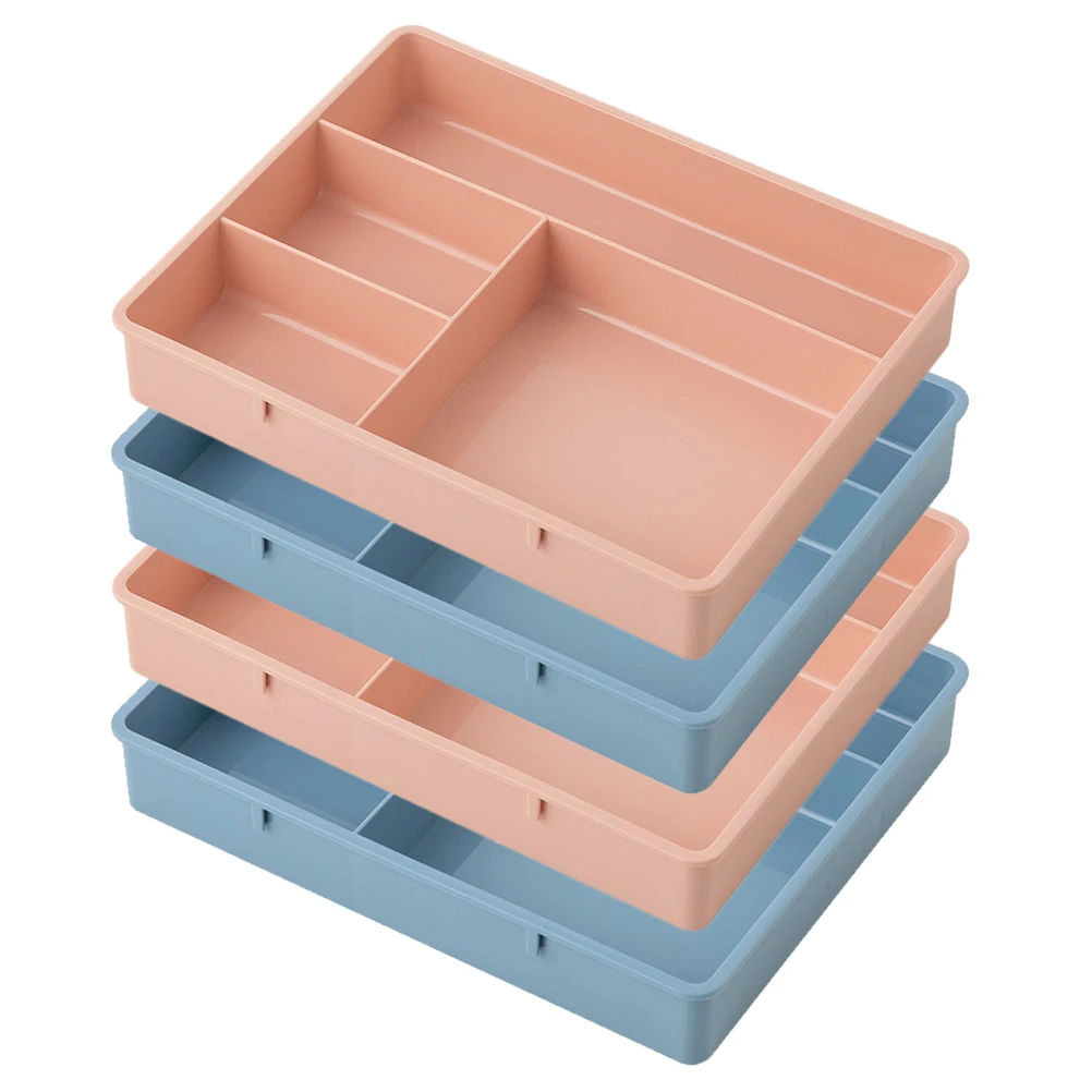 

4pcs Desktop Storage Box Organizer Compartment Case For Desk Bathroom Bedroom Office Makeup Vanity Drawer Plastic Organizer Tray