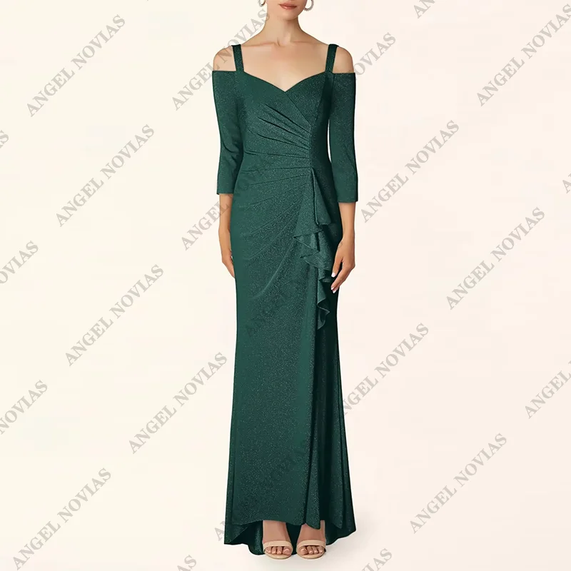 

Customized Long Sleeve Dress Glitter Elegant Mother of the Bride Dresses Pleated Slim Wedding Evening Party dresses