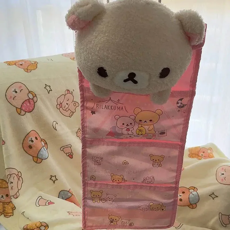 New Rilakkuma Plush Bear Large Capacity Wall Hanging Storage Bag, Dorm Door Back Organizer Pouch For Sundries & Accessories - view 3