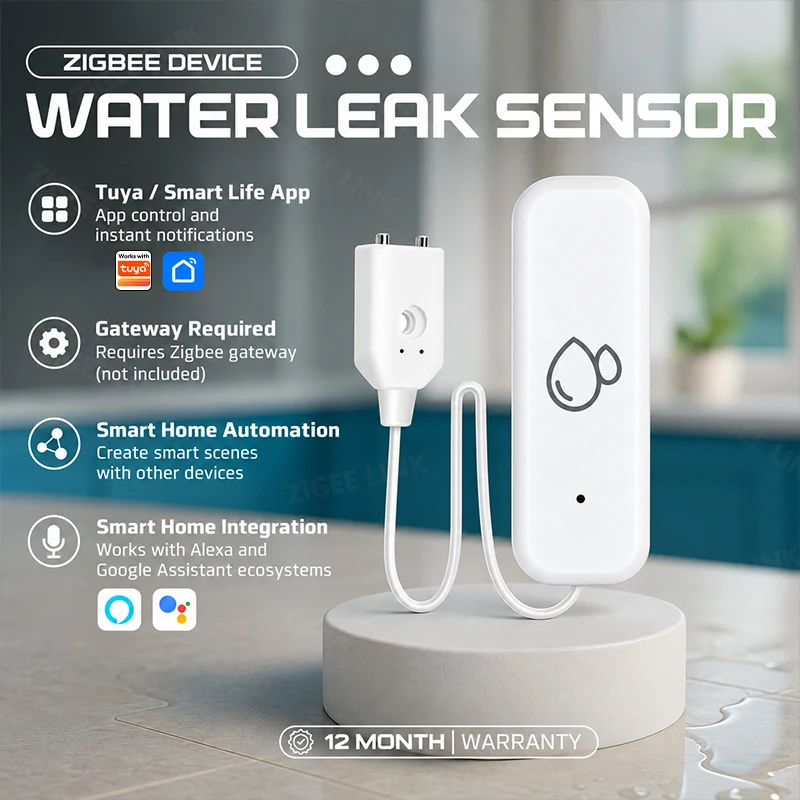 Zigbee 3.0 Smart Water Leak Sensor Wireless Flood Detector Alarm with Instant App Push Alert Home Security Protection