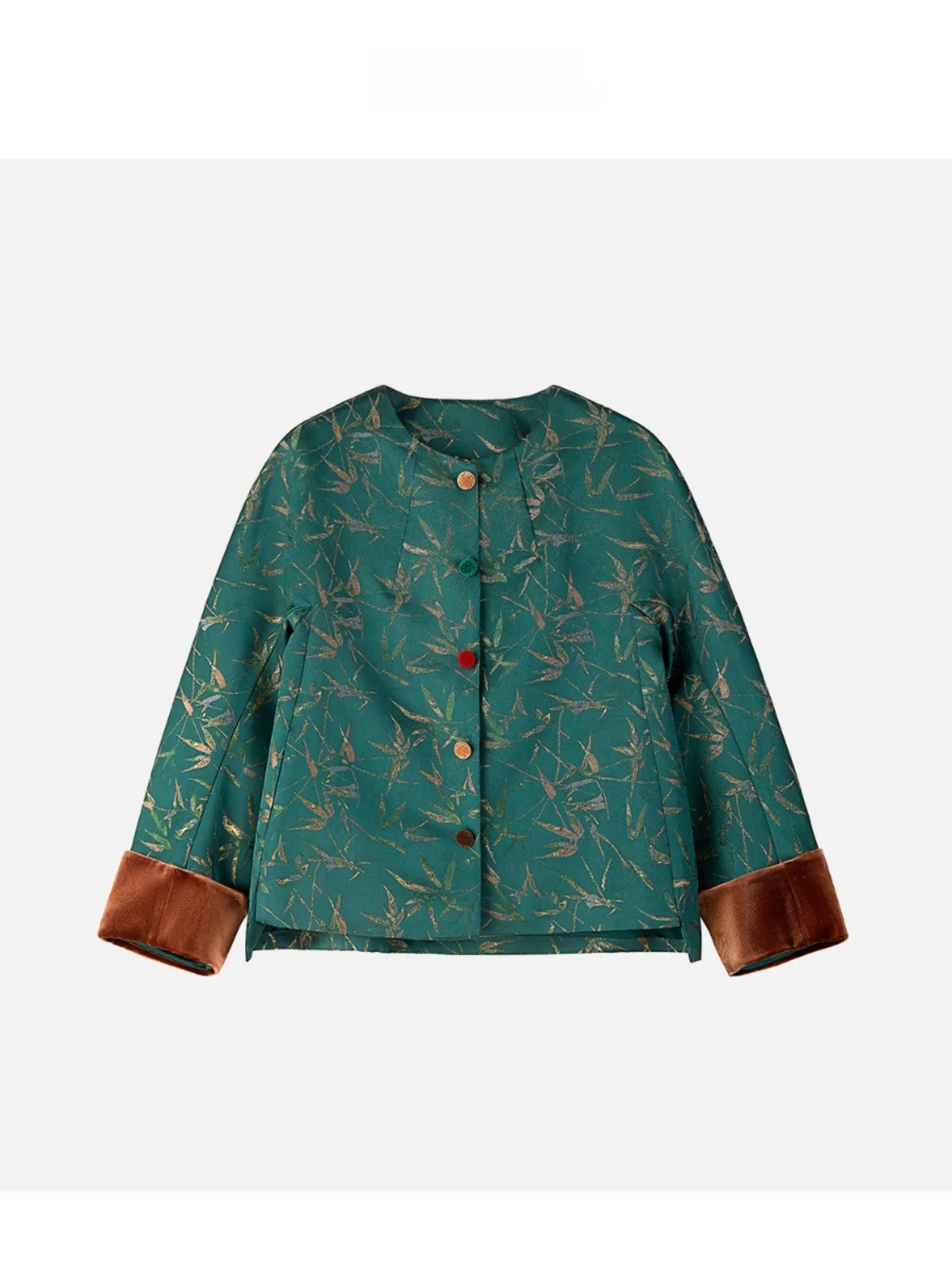 

JINGJING2024 Новинка: Женский топ из 100% хлопка с бамбуковым принтом, пуговицами и воротником в стиле пэчворк