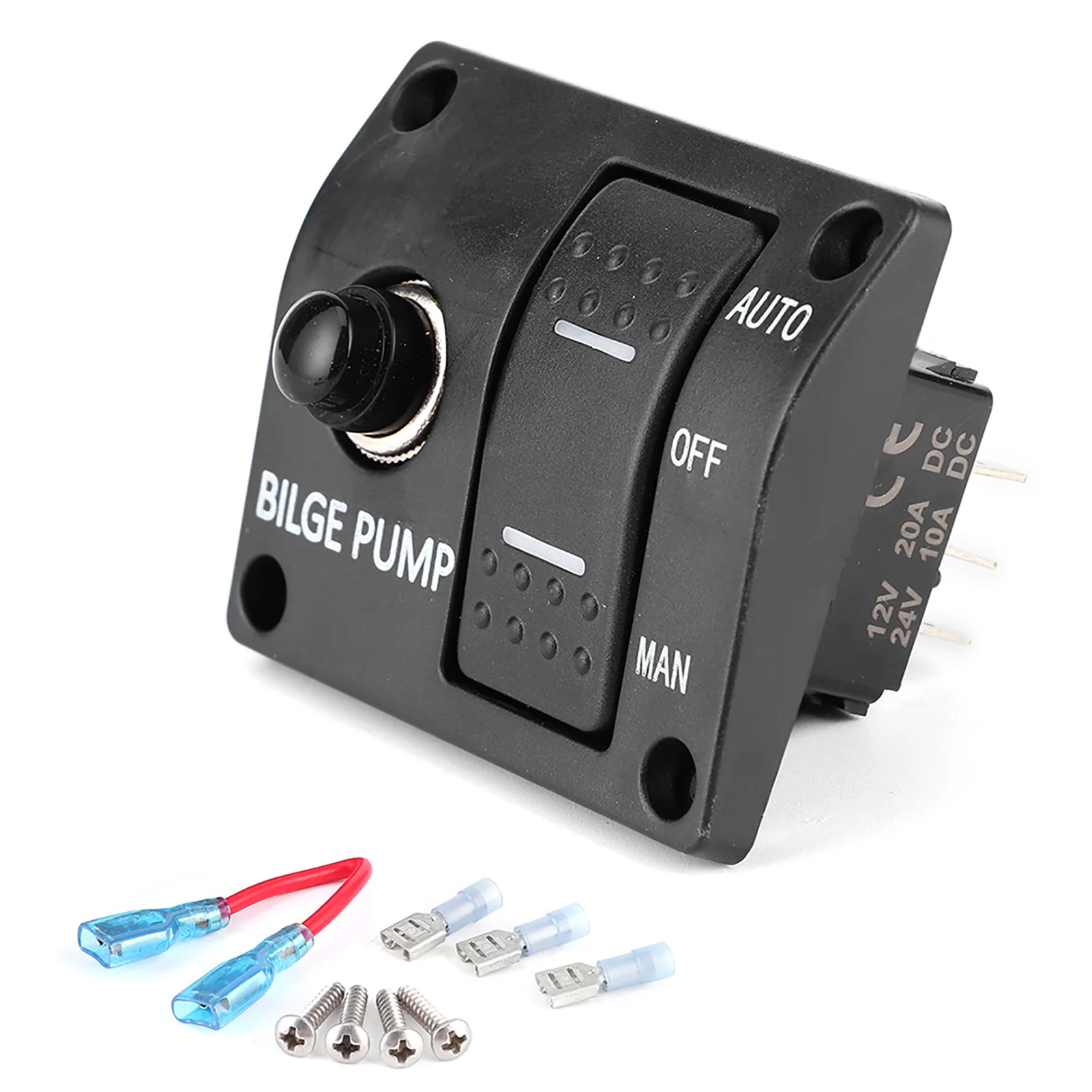 

3 Way Bilge Pump Rocker Switch Panel Auto Off Manual 12V 24V Black ABS Plate with LED Indicator Built In 15A Circuit Breaker