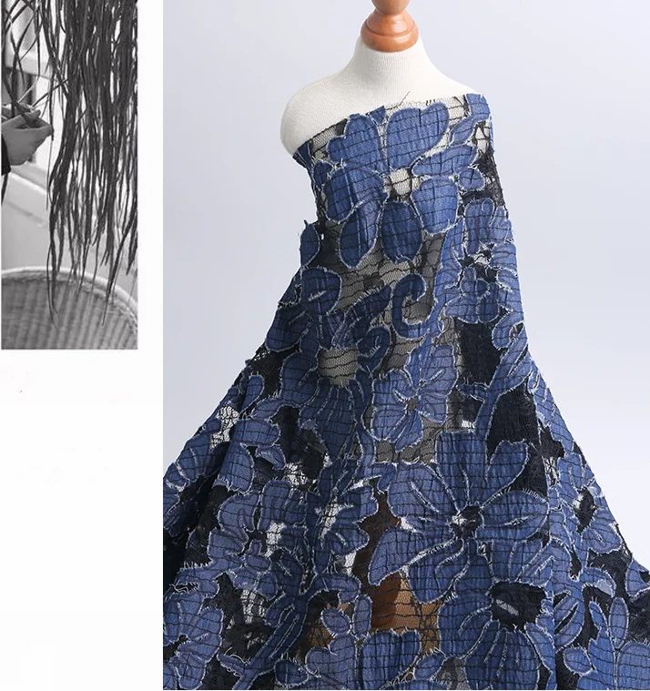 

Hollow Embroidered Cotton Lace Denim Water Soluble Women's Skirt Dress Fabric