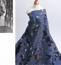 Hollow Embroidered Cotton Lace Denim Water Soluble Women's Skirt Dress Fabric