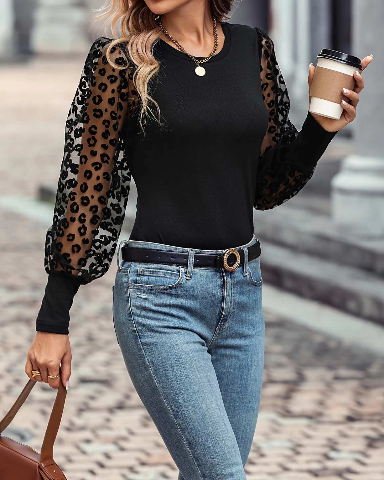 Spring Summer Women Fashion Elegant O-Neck Casual Solid Color Patchwork Mesh Long Sleeve T-Shirt Pullover Tops