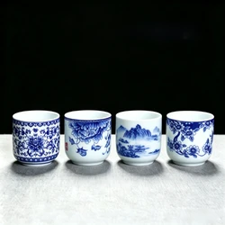 Ceramic Teacup, Blue and White Porcelain Personal Tea Bowl Wine Cup, Jingdezhen Teaware, Household Drinkware for Water, Coffee
