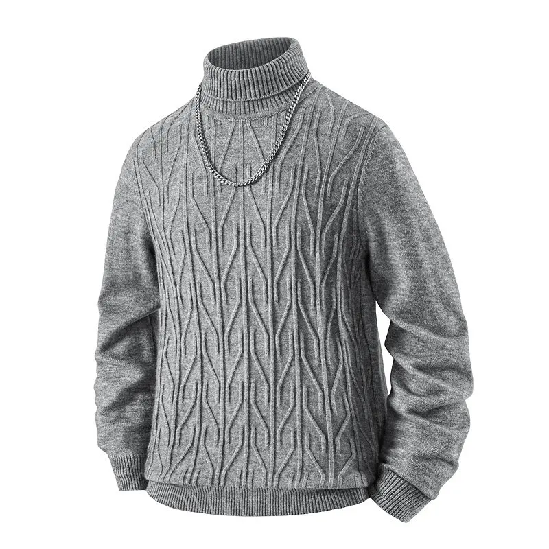 

Мужской вязаный свитер с высоким воротником, утепленный, теплый, в стиле ретро, с ромбовидным узором, базовая рубашка, осенне-зимний, повседневный, свободного кроя, на флисовой подкладке