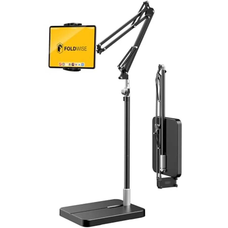 

Foldable iPad and Tablet Floor Stand - Sturdy 11lb Metal Weighted Base 360° Rotation Height and Angle Adjustable Kindle Holder