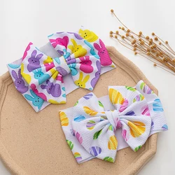 Diademas para el día de Pascua para bebé, bandanas con lazo de flores grandes, diademas con estampado de huevo de conejo, para niña turbante, lote de 2 unidades