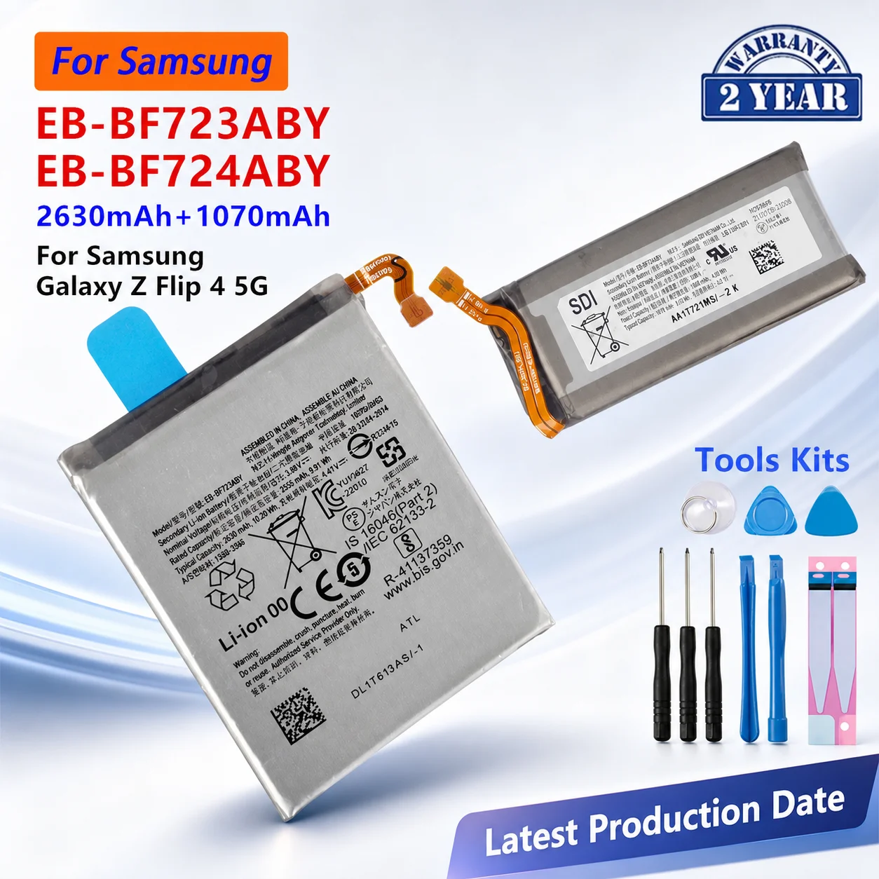EB-BF723ABY EB-BF724ABY Replacement Battery for Samsung Galaxy Z Flip 4 5G F723 F724 SM-F7210 with Repair Tools for Phone Repair