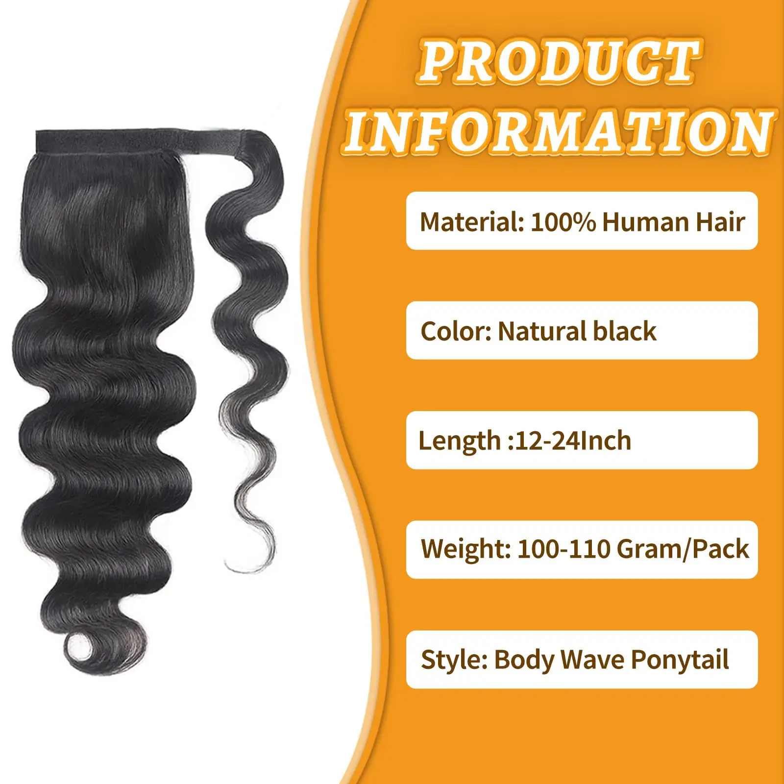 Body Wave Ponytail 8 to 32 Inches Machine Made Magic Wrap Around Clip In Ponytail Black Remy Brazilian Human Hair Extension