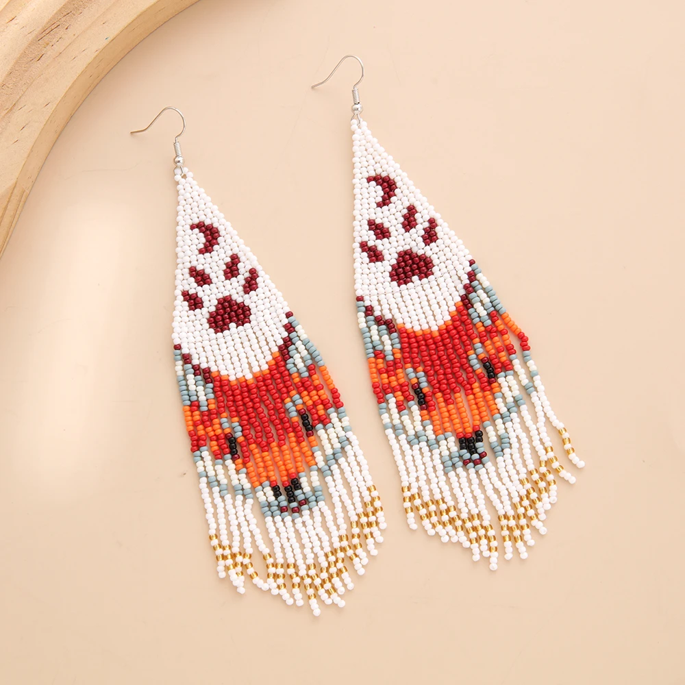 Rice bead earrings Tassel Originality Fox Bohemia Design Hand knitting Alloy Female Fashion Simple Beaded earrings