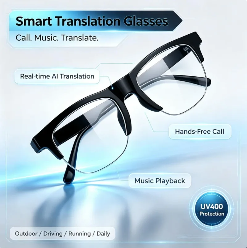Smart Translation Glasses Real‑time AI Translation Hands‑free Call Music Playback Daily Outdoor Smart Audio Glasses