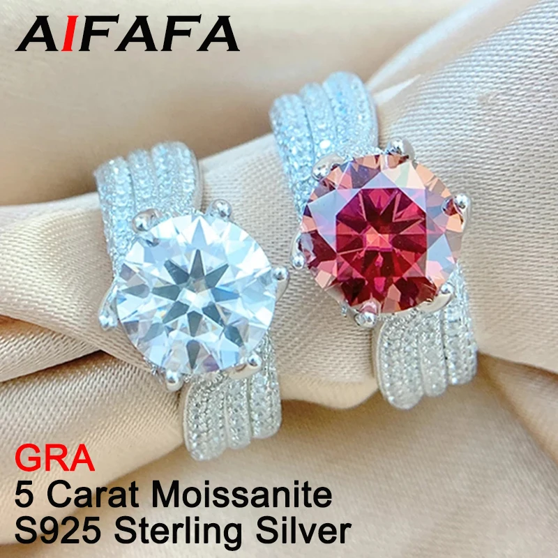 

5 Carat White Red Moissanite Rings for Women Sparkling Moissanita S925 Silver Finger Fine Jewelry Pass Diamond Tester GRA