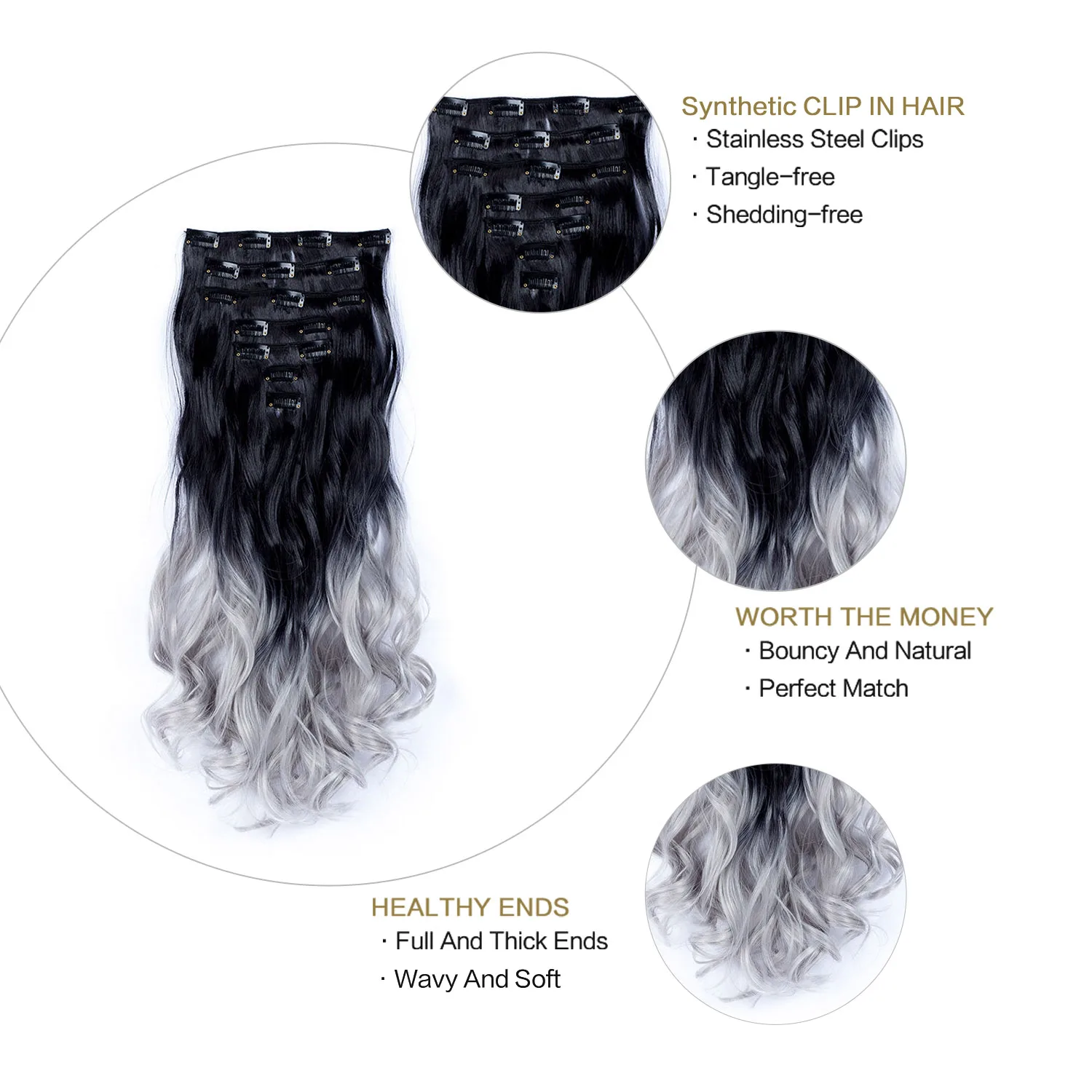 7 Piece/Set Synthetic Long Wavy Clip In Hair Extensions Ombre Color Heat Resistant Hair Pieces For Women Halloween Christmas