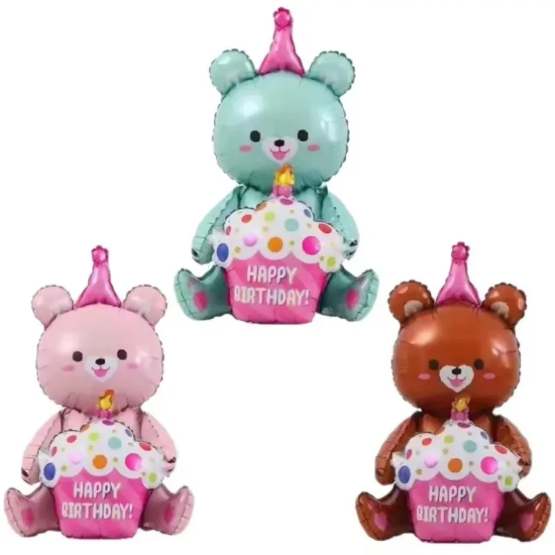

ins 4D Bear Foil Balloon Baby Birthday Photo Props Cartoon Aluminum Film Balloons Happy Birthday Party Baloon Baby Shower Ballon