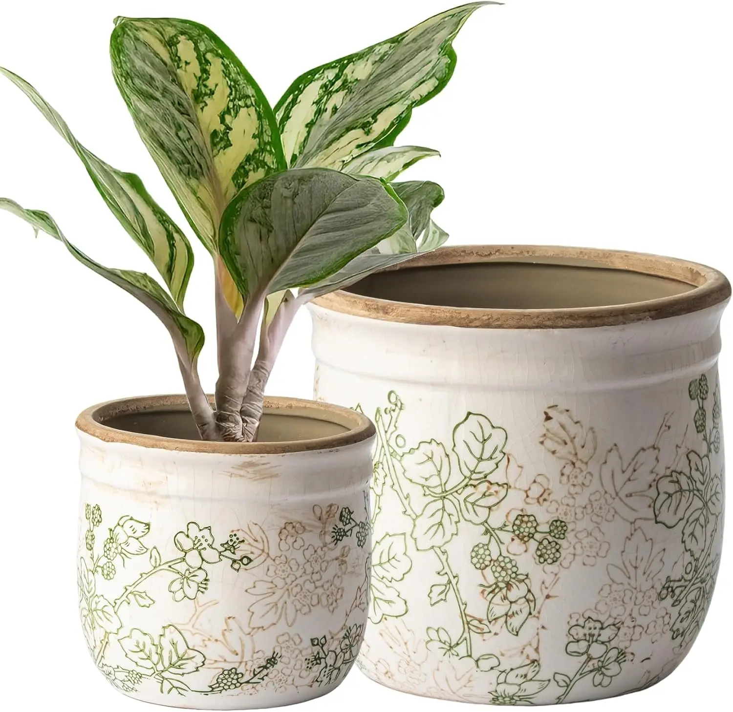 

Set of 2 Ceramic Planters for Indoor Plants, 4.7+5.7 Inch Vintage Pots without Drainage Hole , Pastoral Rustic Planter S