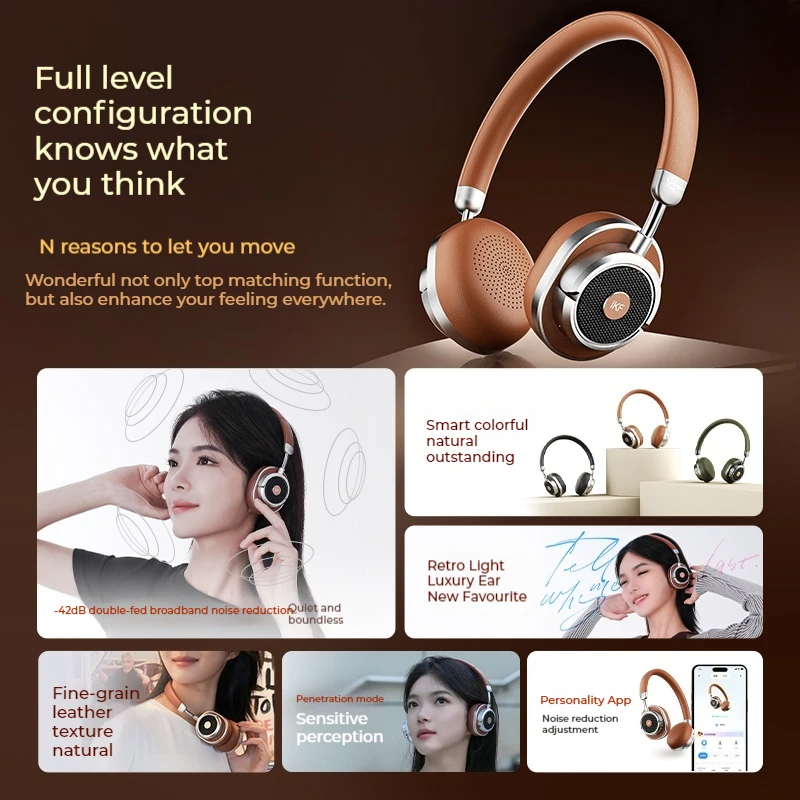 IKF Rona Wireless Headphone Active Noise Reduction Long Battery Life Low Latency 3D Stereoscopic Sound Customized Retro Headset