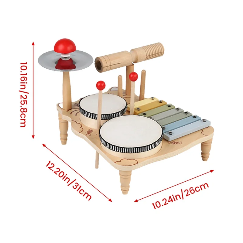 B78B-Kids batterie pour les tout-petits en bois éducation précoce débutant Percussion musique Table enfants tambour support ensemble Durable facile à utiliser