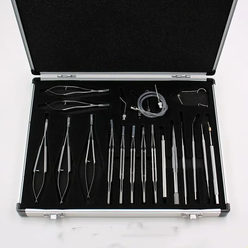 Ophthalmic surgical microsurgical instruments, 21-piece stainless steel and titanium alloy set, including forceps, needle holder