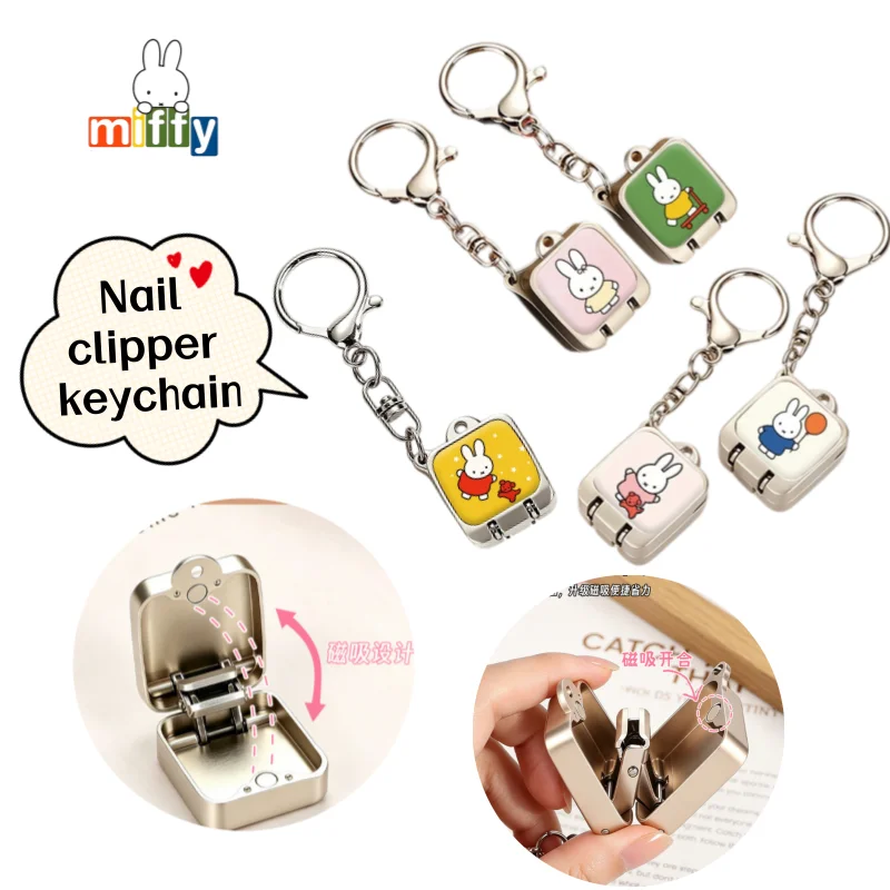 Miffy Rabbit Magnetic Folding Nail Clipper High Color Value Creative Cartoon Portable Nail Clipper Keychain Small Gift Pendant