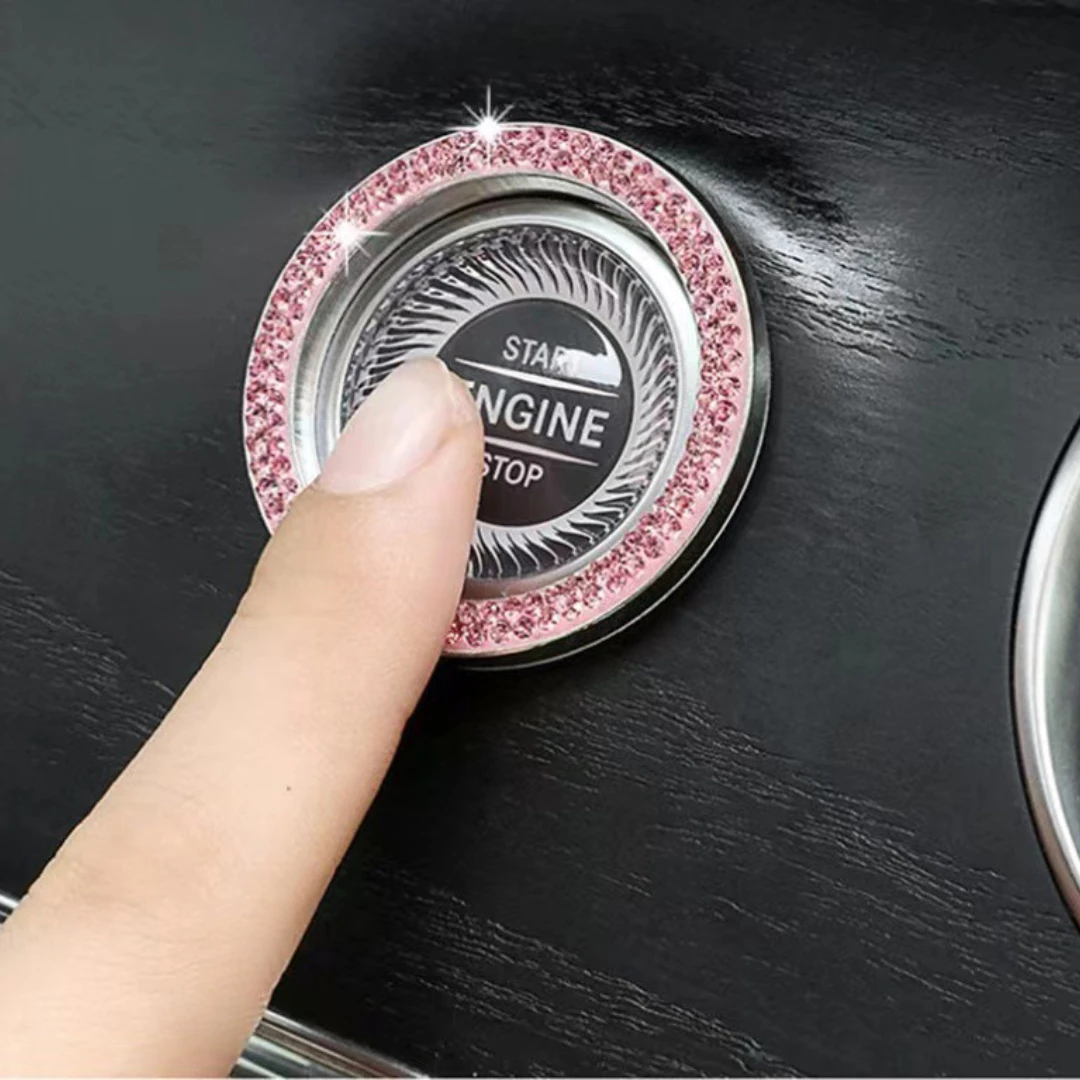 1psCar One-Click Engine Start Stop Switch Button Cover Double Crystal Rhinestone Sticker Ignition Start Switch Protector Ring