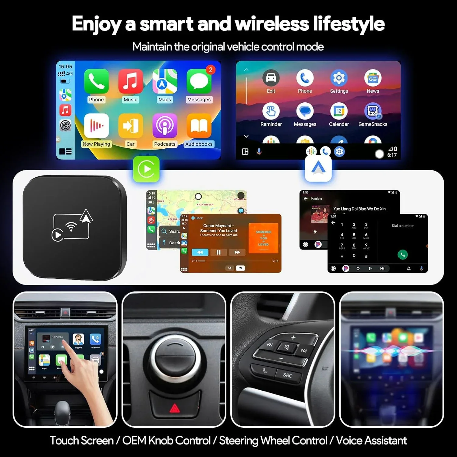 محول CarPlay اللاسلكي لهواتف iPhone، صندوق صغير سلكي إلى CarPlay اللاسلكي ونظام Android Auto، لنيسان أودي تويوتا مازدا شيفروليه كيا